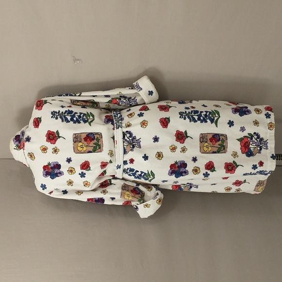 Bright Floral Turkish Cotton Terry Robe Flower on White Soft Quality Wrap Spa lk - Picture 4 of 13